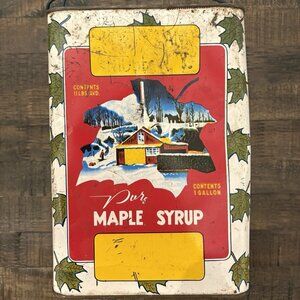 Vintage Pure Maple Sap Syrup 1 Gallon Tin Can Snow Scene Christmas Decor No Lid
